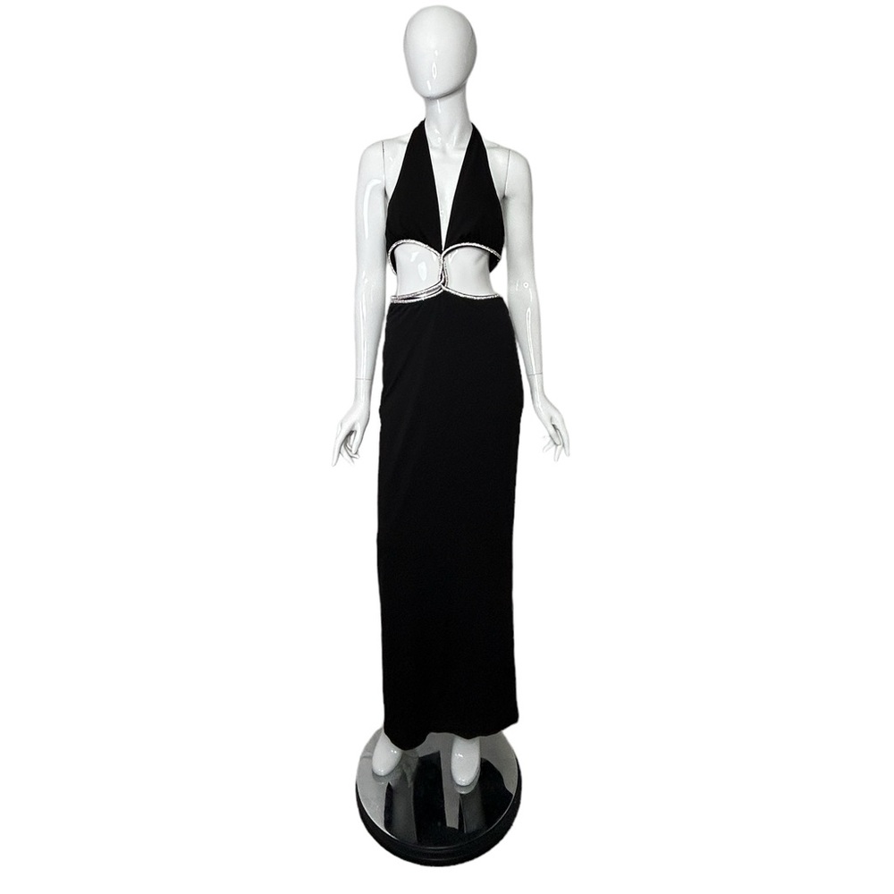 Black Formal Dress Size Medium Diamante Cut Out Luxxel Glam Regency